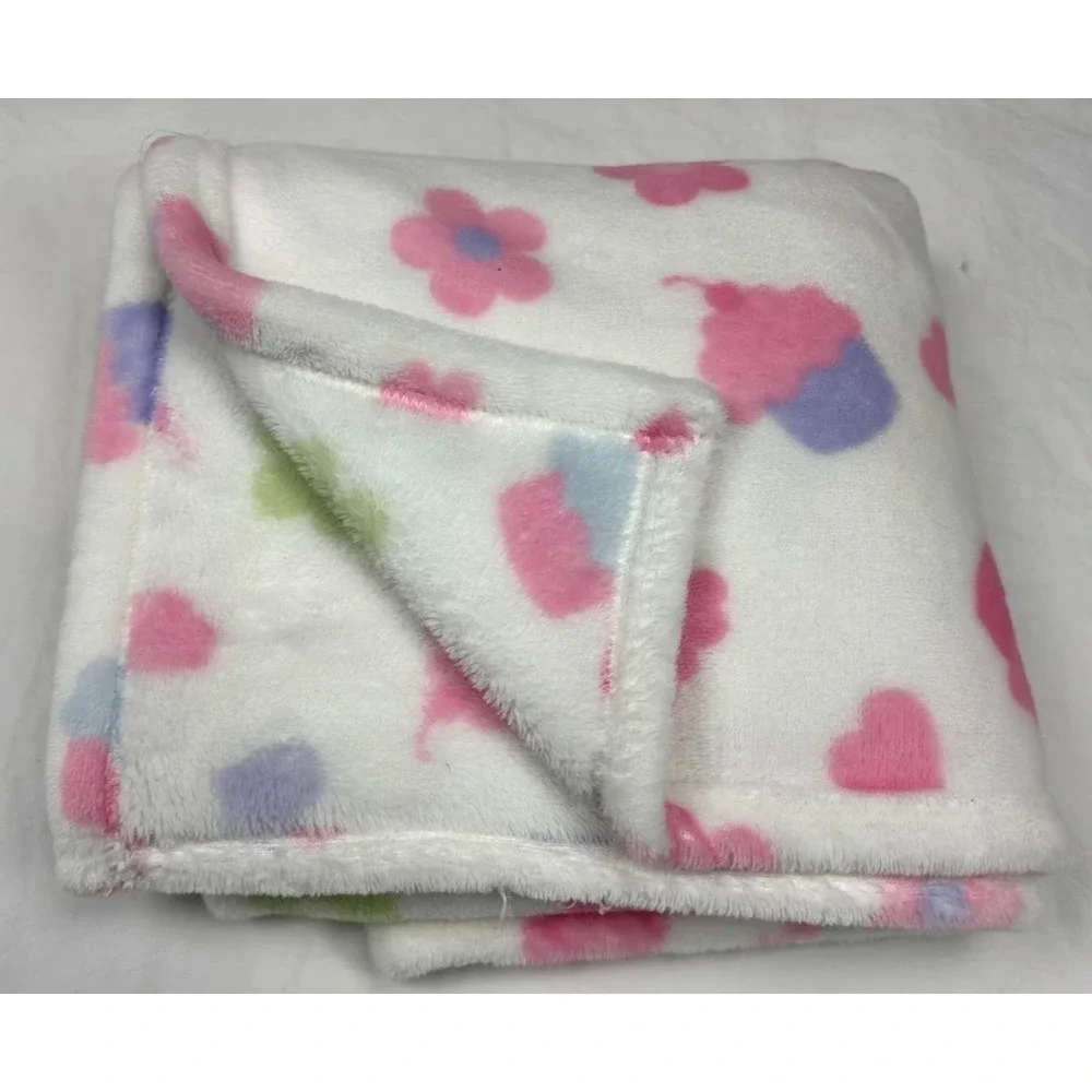 White Pink Purple‎ Green Cupcake Flower Baby Girl Blanket Soft Fleece Unbranded